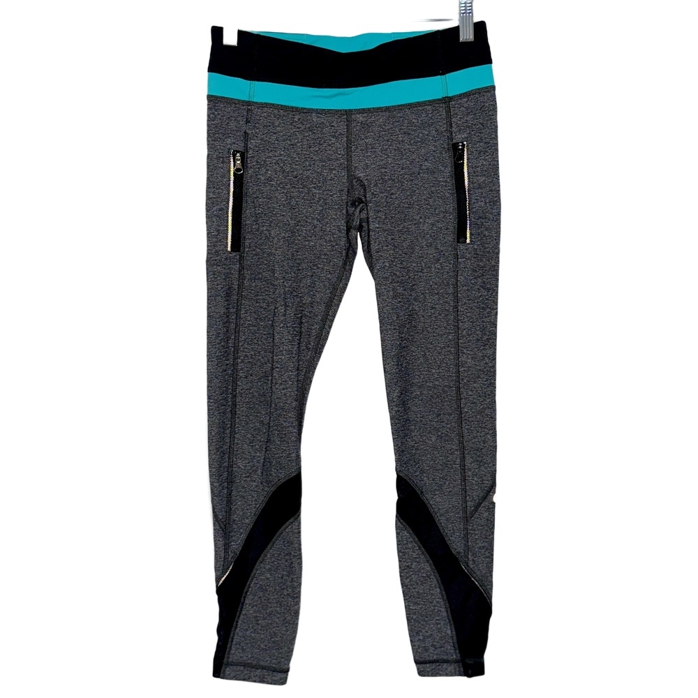 Lululemon Inspire Tight II Leggings Heather Gray Black Blue Mesh Pants Size 6